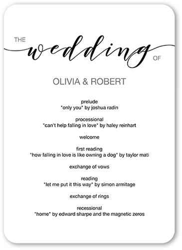 Forever Celebrate Wedding Program, White, 5x7 Flat Program, 100% Recycled Cardstock , Rounded, White