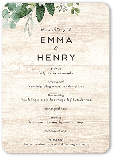 Naturally Green Wedding Program, White, 5x7 Flat Program, 100% Recycled Cardstock , Rounded, White