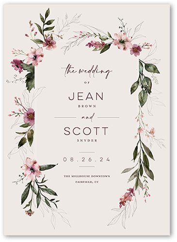 Delicate Perennials Wedding Program, Purple, 5x7 Flat Program, Pearl Shimmer Cardstock, Square, Whisper