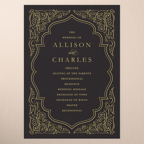 Filigree Border Wedding Program, Grey, 5x7 Flat Program, Luxe Double-Thick Cardstock, Square