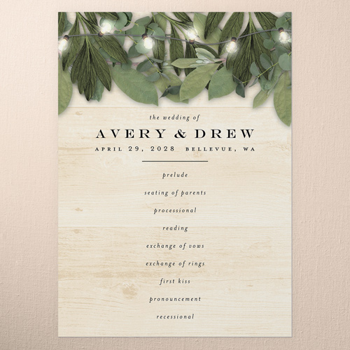 Lit Foliage Wedding Program, Beige, 5x7 Flat Program, Luxe Double-Thick Cardstock, Square, Nude