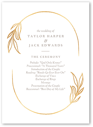 Ornate Oval Wedding Program, Yellow, 5x7 Flat Program, Luxe Double-Thick Cardstock, Square