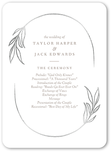 Ornate Oval Wedding Program, Grey, 5x7 Flat Program, Matte, Signature Smooth Cardstock, Rounded, Silver