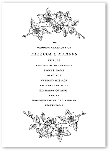 Marvelous Magnolia Wedding Program, White, 5x7 Flat Program, 100% Recycled Cardstock , Square, White