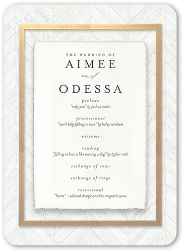 Unforgettable Union Wedding Program, White, 5x7 Flat Program, Pearl Shimmer Cardstock, Rounded, White
