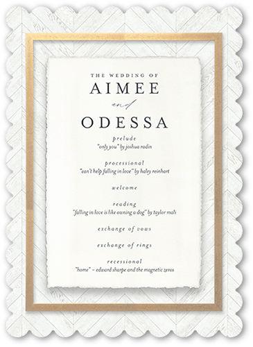 Unforgettable Union Wedding Program, White, 5x7 Flat Program, Pearl Shimmer Cardstock, Scallop