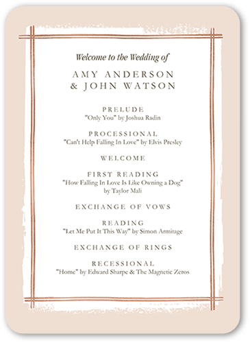 Glistening Gathering Wedding Program, Pink, 5x7 Flat Program, Pearl Shimmer Cardstock, Rounded, Blush