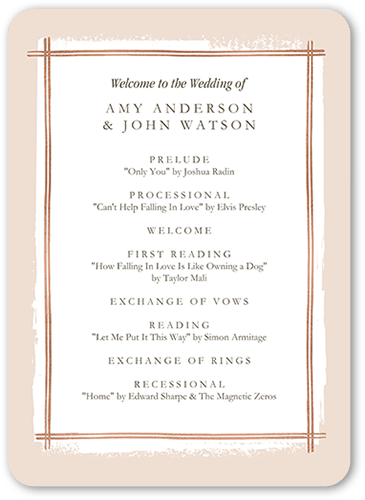 Glistening Gathering Wedding Program, Pink, 5x7 Flat Program, Pearl Shimmer Cardstock, Rounded