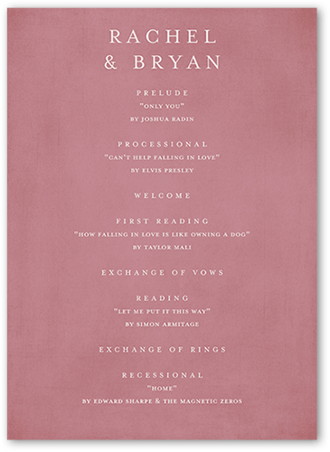 Pressed Leaves Wedding Program, Pink, 5x7 Flat Program, 100% Recycled Cardstock , Square, Blush