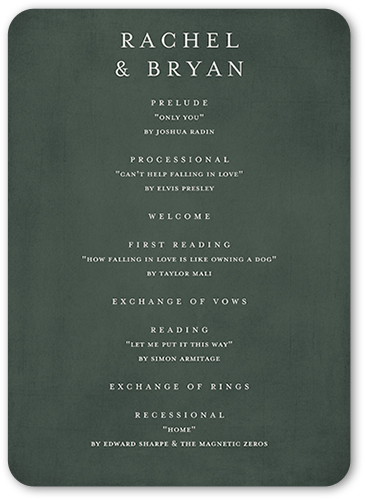 Pressed Leaves Wedding Program, Green, 5x7 Flat Program, Pearl Shimmer Cardstock, Rounded, Green