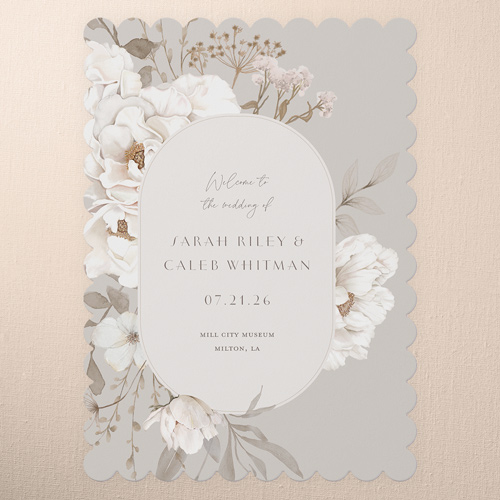 Full Bloom Wedding Program, Gray, 5x7 Flat Program, Matte, Signature Smooth Cardstock, Scallop