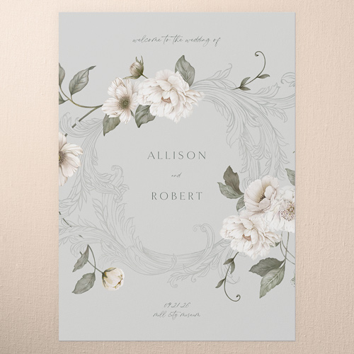 Peaceful Flowers Wedding Program, Grey, 5x7 Flat Program, 100% Recycled Cardstock , Square, Silver