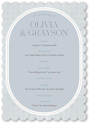 Grand Ampersand Wedding Program, Gray, 5x7 Flat Program, Pearl Shimmer Cardstock, Scallop