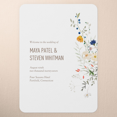 Tranquil Flowers Wedding Program, White, 5x7 Flat Program, Pearl Shimmer Cardstock, Rounded