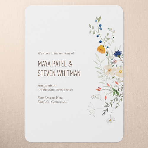Tranquil Flowers Wedding Program, White, 5x7 Flat Program, Write Your Own Greeting, Standard Smooth Cardstock, Rounded, White