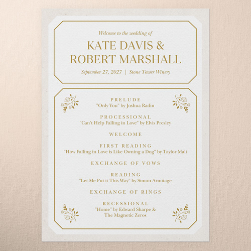 Eloquently Enclosed Wedding Program, White, 5x7 Flat Program, Pearl Shimmer Cardstock, Square