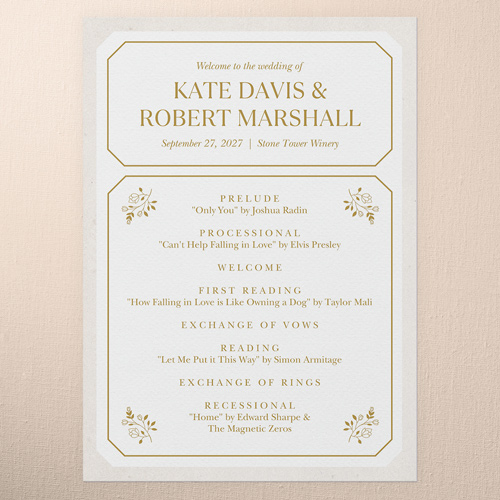 Eloquently Enclosed Wedding Program, White, 5x7 Flat Program, Write Your Own Greeting, Standard Smooth Cardstock, Square, White