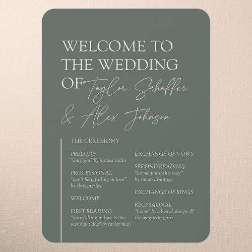 Divine Details Wedding Program, Green, 5x7 Flat Program, Write Your Own, Standard Smooth Cardstock, Rounded, Quarry