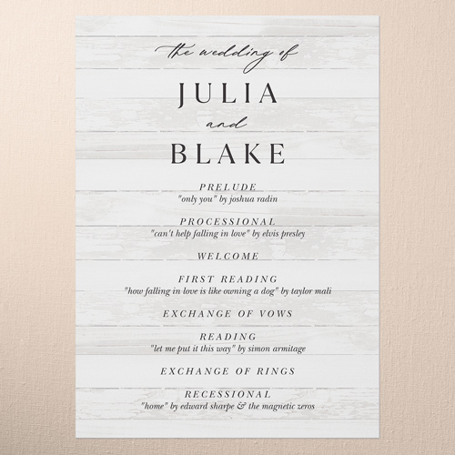 Wooden Wonders Wedding Program, White, 5x7 Flat Program, Standard Smooth Cardstock, Square, White