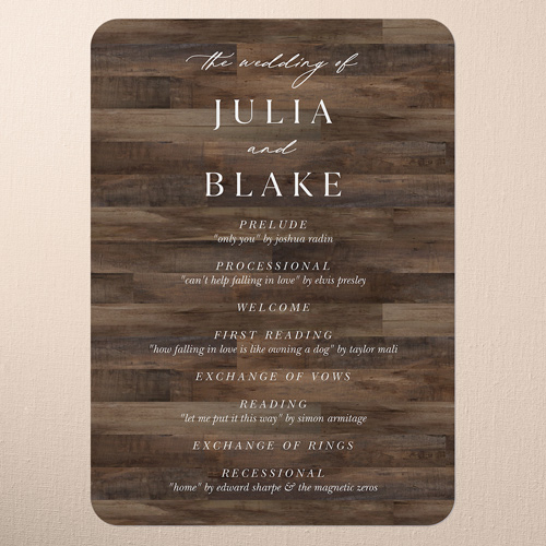 Wooden Wonders Wedding Program, Brown, 5x7 Flat Program, Standard Smooth Cardstock, Rounded, Brown