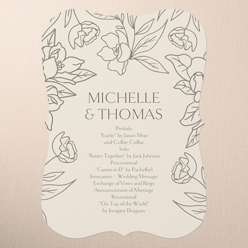 Floral Fantasy Wedding Program, Beige, 5x7 Flat Program, Matte, Signature Smooth Cardstock, Bracket