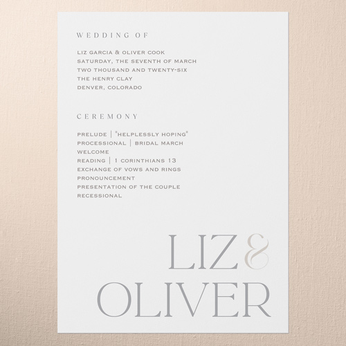 Classic Gleam Wedding Program, White, 5x7 Flat Program, Standard Smooth Cardstock, Square