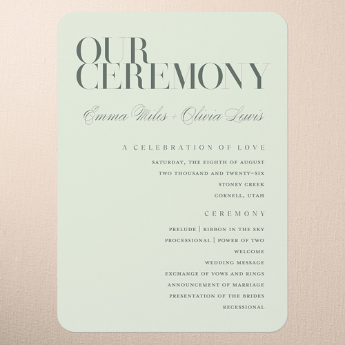 Serene Simplicity Wedding Program, Green, 5x7 Flat Program, Matte, Signature Smooth Cardstock, Rounded