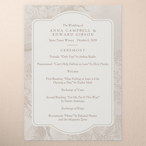 Antique Florals Wedding Program, Beige, 5x7 Flat Program, Standard Smooth Cardstock, Square, Rye