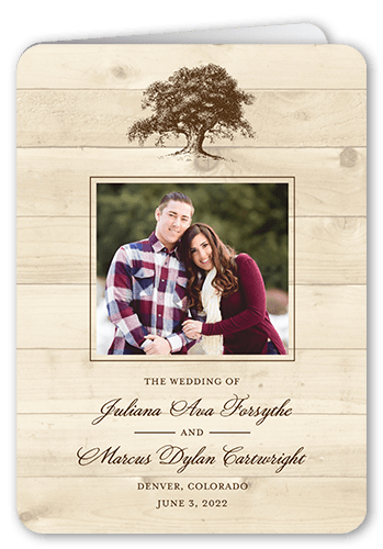 Rustic Statement Wedding Program, Beige, 5x7, Pearl Shimmer Cardstock, Rounded