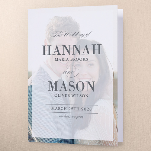 Divine Elegance Wedding Program, White, 5x7, Pearl Shimmer Cardstock, Square, White