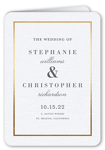Simple Solid Frame Wedding Program, White, 5x7, Pearl Shimmer Cardstock, Rounded