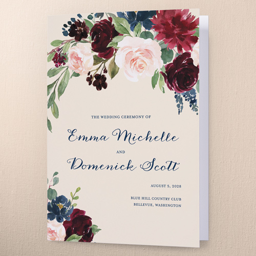 Exquisite Bouquet Wedding Program, Beige, 5x7, Pearl Shimmer Cardstock, Square, Antique White