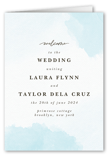 Soft Blush Wedding Program, Blue, 5x7, Pearl Shimmer Cardstock, Square, Powder Blue