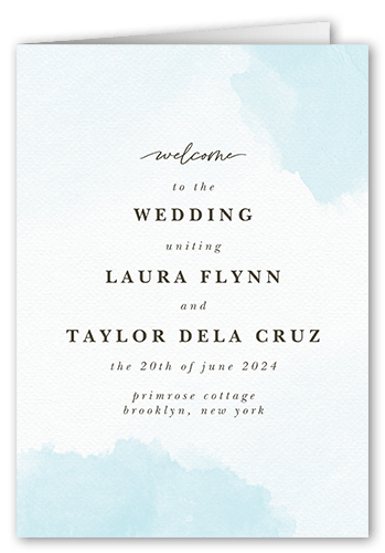 Soft Blush Wedding Program, Blue, 5x7, Pearl Shimmer Cardstock, Square