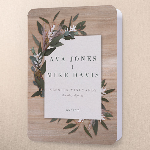Rustic Foliage Wedding Program, Beige, 5x7, Matte, Folded Smooth Cardstock, Rounded, Tan
