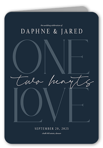 One Love Wedding Program, Blue, 5x7, Pearl Shimmer Cardstock, Rounded, Navy