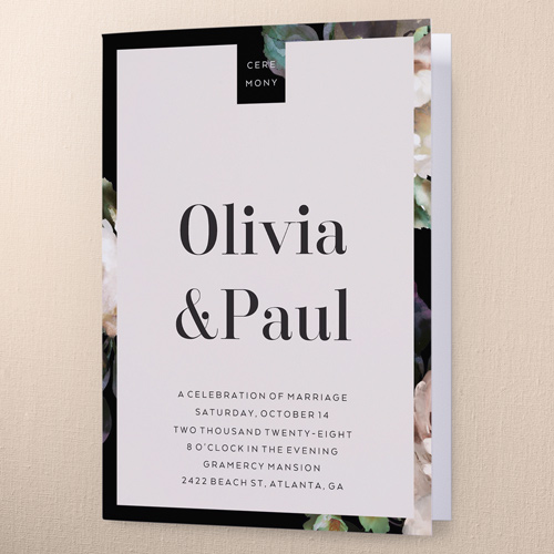 Forged Blooms Wedding Program, White, 5x7, Matte, Folded Smooth Cardstock, Square, Almond