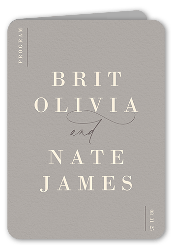 Gleaming Gathering Wedding Program, Beige, 5x7, Matte, Folded Smooth Cardstock, Rounded, Antique White