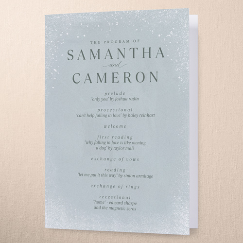 Snowy Wonderland Wedding Program, Green, 5x7, Pearl Shimmer Cardstock, Square, Green