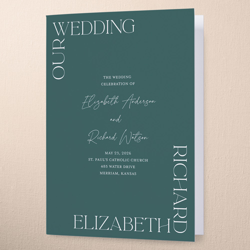 All Around Wedding Program, Green, 5x7, Matte, Folded Smooth Cardstock, Square