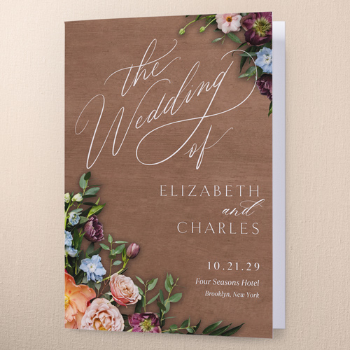 Stunning Floral Corners Wedding Program, Beige, 5x7, Matte, Folded Smooth Cardstock, Square, Latte