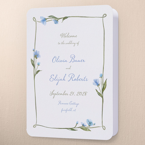 Watercolor Wildflowers Wedding Program, Blue, 5x7, Matte, Folded Smooth Cardstock, Rounded, Blue