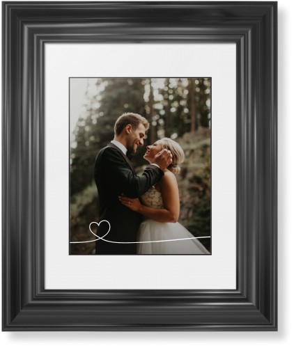 Heart Line Art Framed Print, Black, Classic, Black, White, Single piece, 8x10, White, white