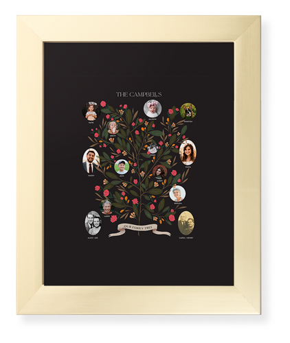 Blooming Family Tree Framed Print, Matte Gold, Contemporary, Black, Black, Single piece, 8x10, Black