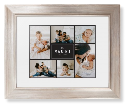 Contemporary Family Collage Framed Print, Metallic, Modern, Black, White, Single piece, 8x10, Blue, cedar