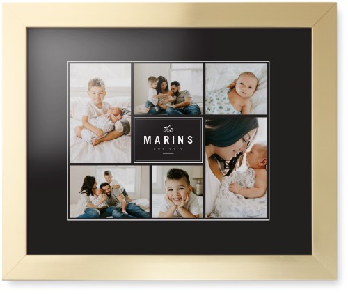 Contemporary Family Collage Framed Print, Matte Gold, Contemporary, White, Black, Single piece, 11x14, Blue, cedar