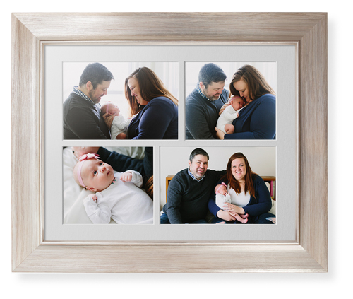 Mixed Four Up Landscape Deluxe Mat Framed Print, Metallic, Modern, White, Single piece, 11x14, White, white