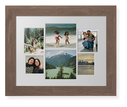 Mixed Six Up Landscape Collage Deluxe Mat Framed Print, Walnut, Contemporary, White, Single piece, 11x14, White
