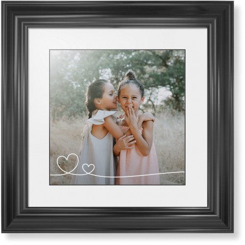 Double Heart Line Art Framed Print, Black, Classic, Black, White, Single piece, 12x12, White, white