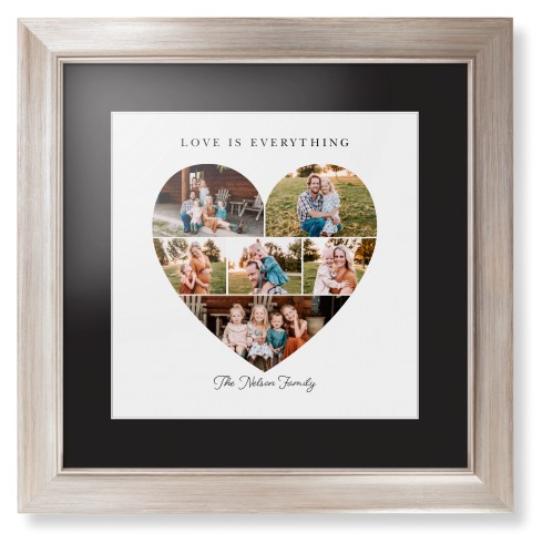Filled Heart Framed Print, Metallic, Modern, White, Black, Single piece, 12x12, White, white
